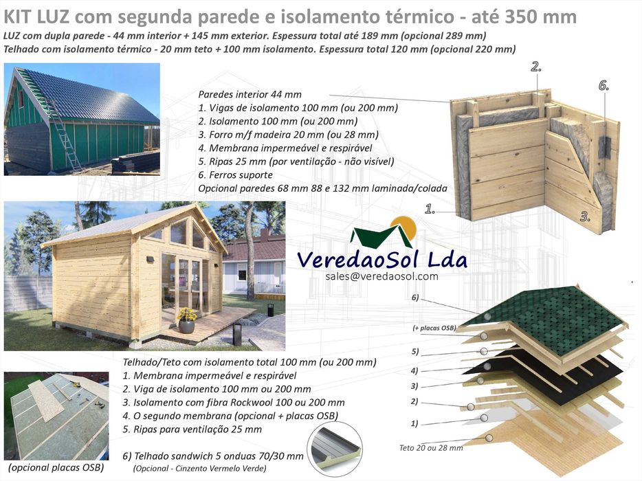 Casa Madeira LUZ-Oden 44mm 15.1m² Cobertura 19m² - Premium 3 Modelos