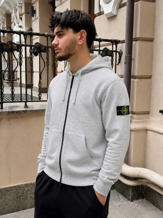 Серая Зип Худи Стон Айленд — Stone Island Олімпійка Сіра Стоник — XS/XL