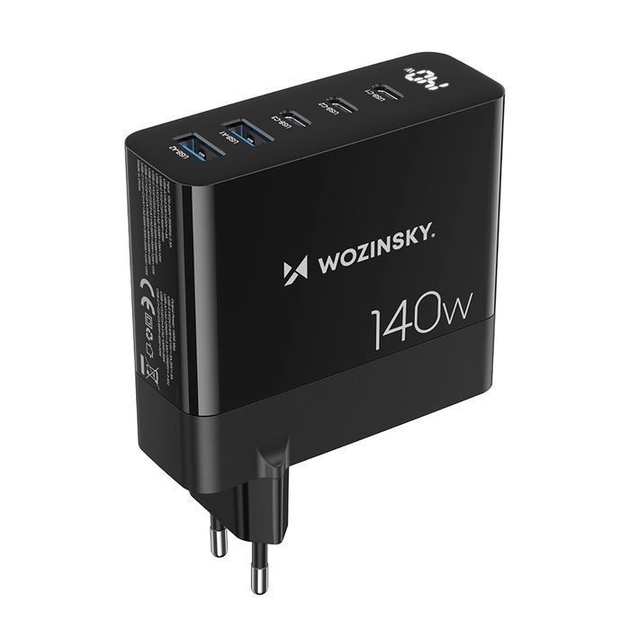 Ładowarka sieciowa GaN Wozinsky CGWCB 140W 3 x USB-C / 2 x USB-A -