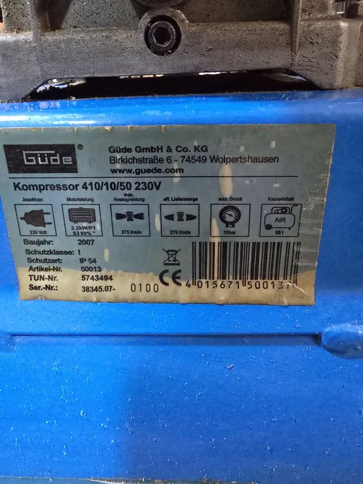 Kompresor Güde 410/10/50 50L 2,2kW 10 bar – sprawny