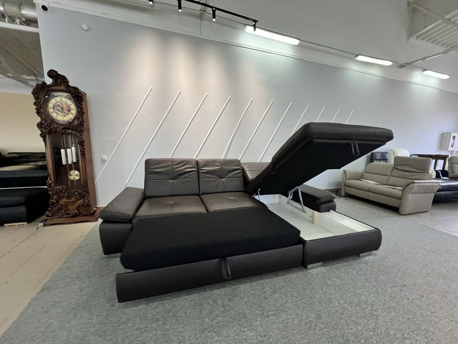 Диван шкіряний кутовий розкладний з нішею  виставковий