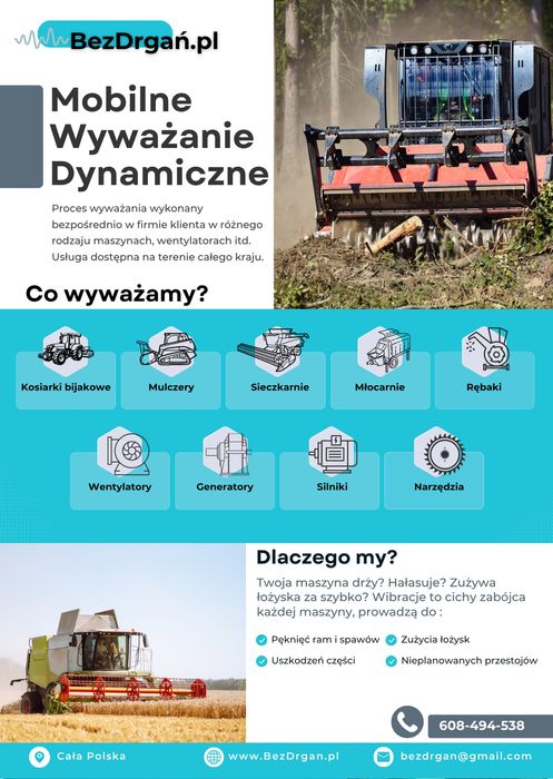 Wyważanie, kosiarki bijakowe, sieczkarnie młocarnie, wentylatory.