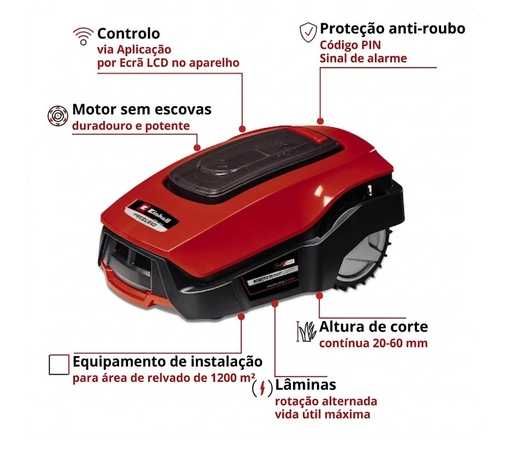Robot Corta-relva Einhell FREELEXO 1200 LCD BT NOVO, selado + KIT COMPLETO - Anti-Roubo!-