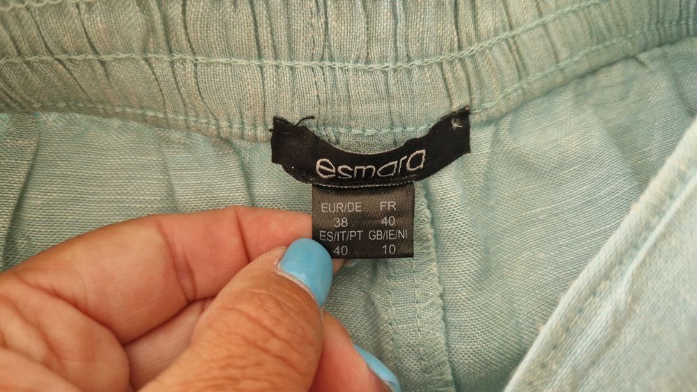 Calças de linho azul claras, tamanho 38