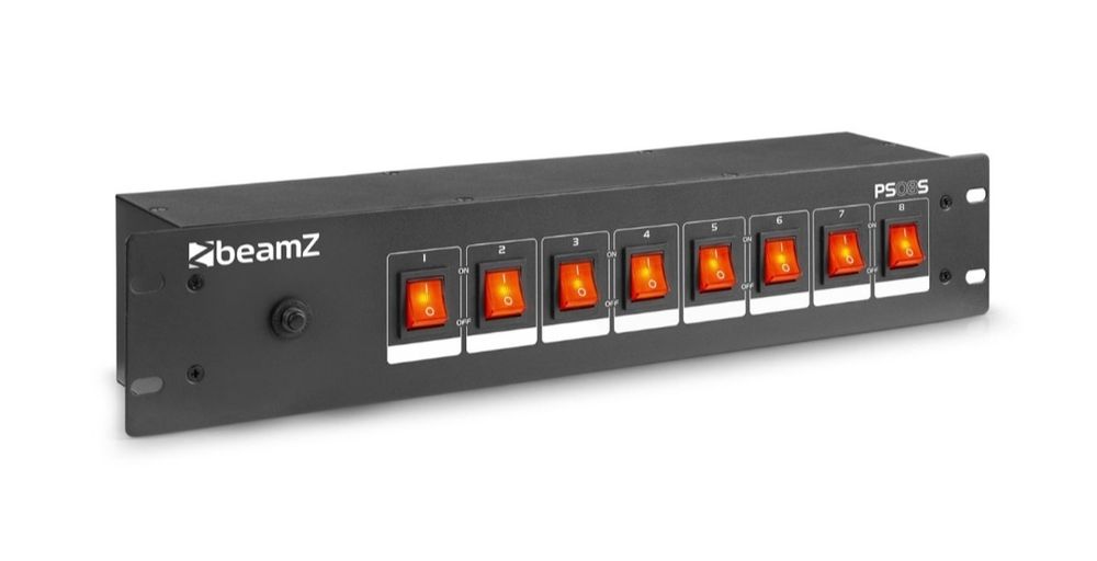 Painel de interruptores 19" 2U 8 canais c/ soquetes Schuko PS08S BEAMZ