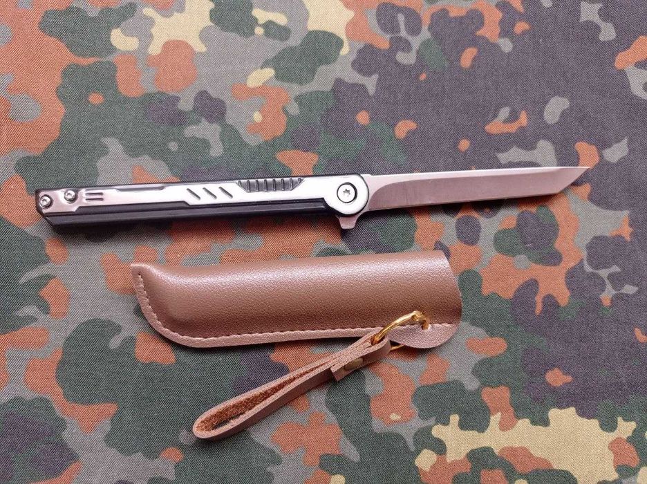 Складний викидний ніж M390 Flipper Tanto Сталь 21.5см + чехол екошкіра