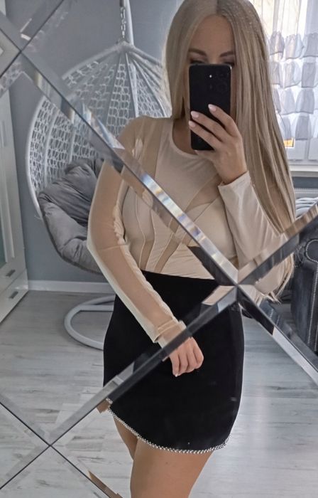 Body beż krem butik eleganckie siateczka one size