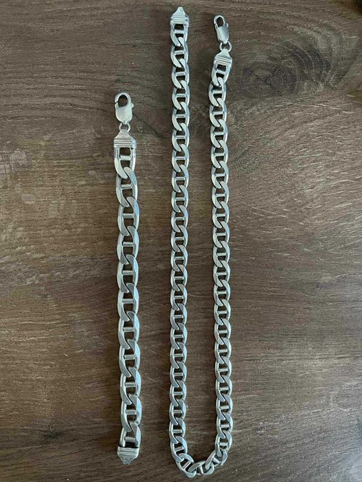 Marina 925 Męski Srebrny łańcuszek 55cm x79g + bransoletka 22cm x52g