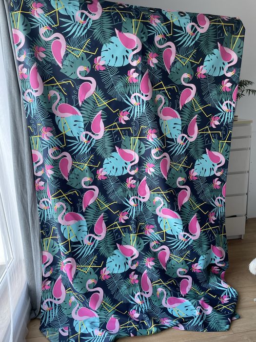 Zasłony 150x250 we flamingi i liście