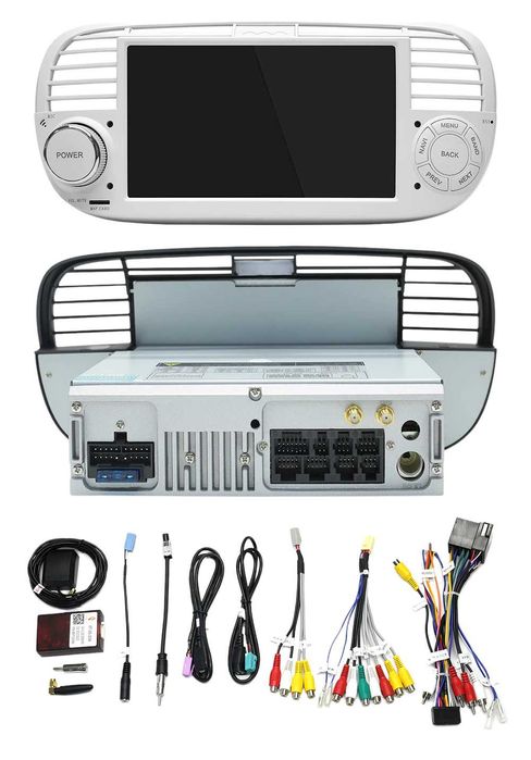 Radio 2 DIN Android Fiat 500 Branco – GPS WIFI CarPlay - Novo