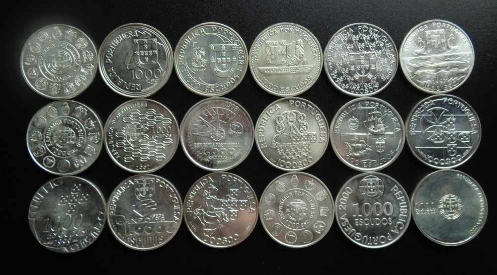 Lote de 18 Moedas 1.000 Escudos Prata
