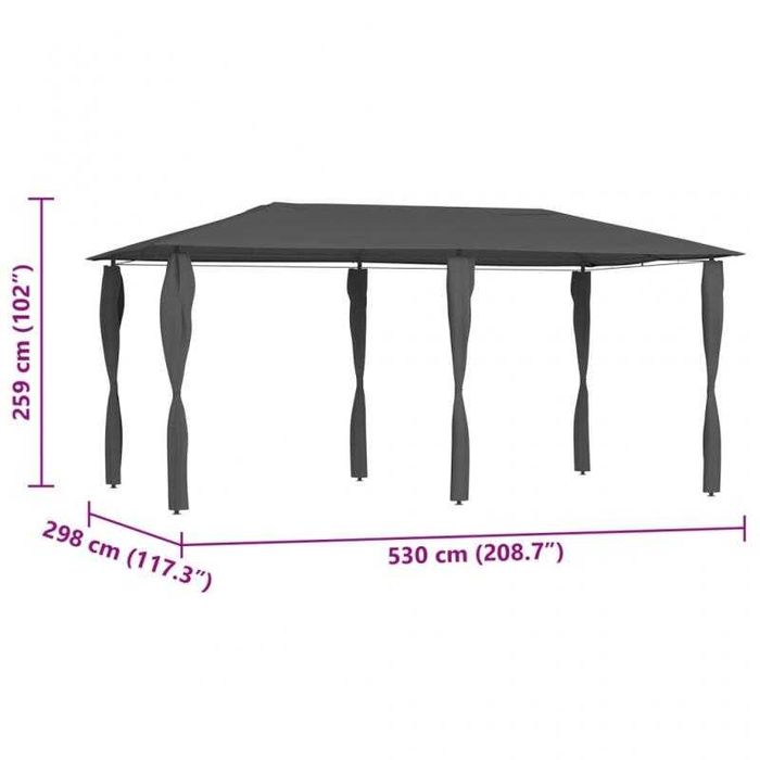 Gazebo de Jardim 2,98 x 5,30 m Antracite com Cobertura e Capas para Postes