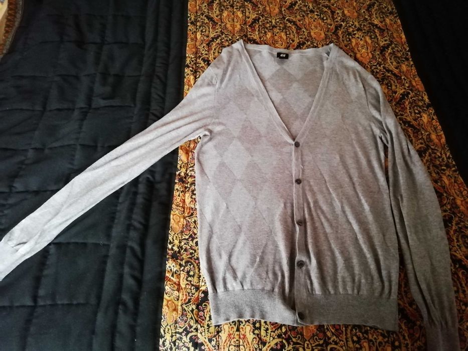 Swetr sweter kardigan szary H&M męski wiskoza miły cienki