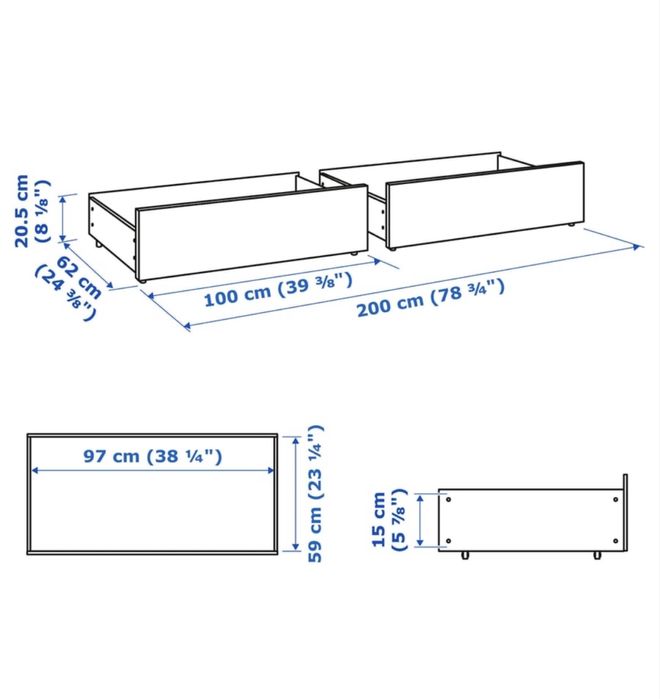 2 Caixas de arrumação para cama MALM / gavetão