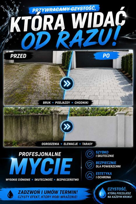 MYCIE Hale | Magazyny | Garaże | Posadzki  CZYSZCZENIE  Kostka brukowa | Elewacje | Tarasy | Podjazdy |