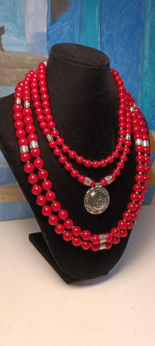 Українське намисто коралі до вишиванки багаторядні червоні