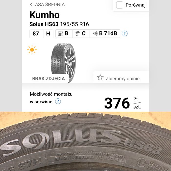 Cena za komplet nowych opon Kumho 195/55/16 lato 2025r wysyłka