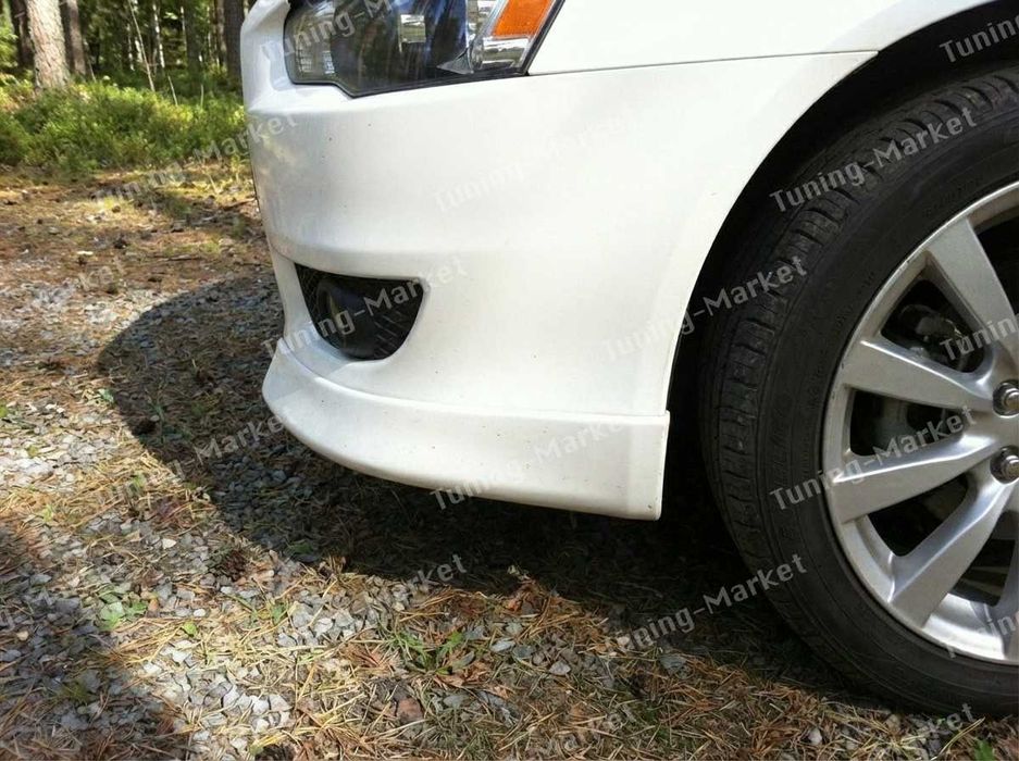 Клыки, накладки, уголки на бампер Mitsubishi Lancer X, Подиум номера, перемычка, планка Митсубиши Лансер 10