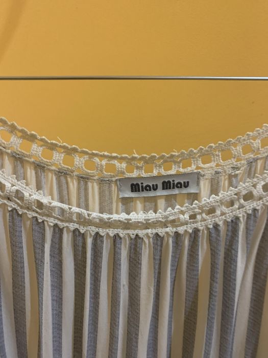 T-shirt “Miau Miau” tamanho L riscas cinzentas / brancas