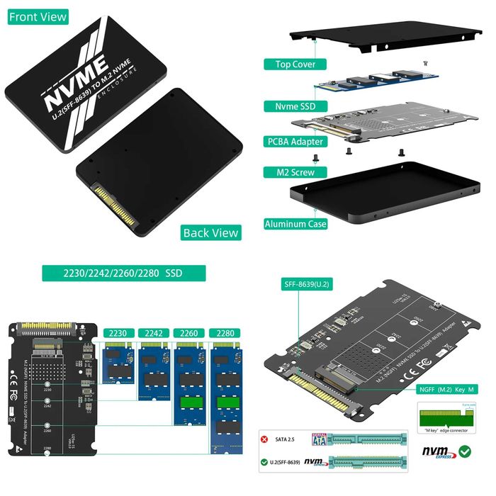 Адаптер SSD типа M.2 NGFF NVMe и U.2, U.3 SFF-8639 на PCI-e x1, x4, x8