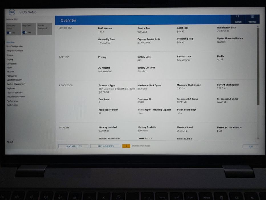 Dell latitude 5521  i7-11850H/32GB/512SSD/FHD/Nvidia MX 450/Bat.Good/