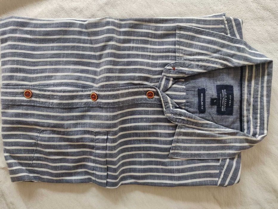 Camisa de linho branca e azul Tiffosi