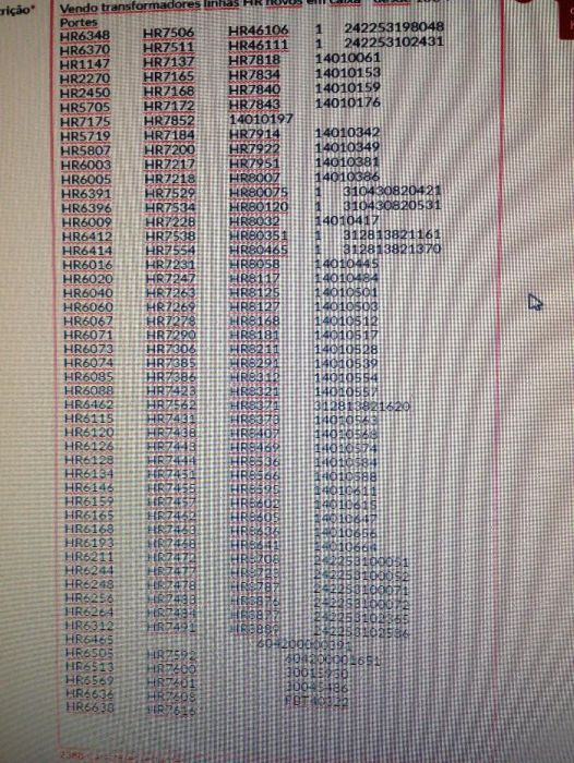 Vendo lote de 150 transformadores linhas HR novos ou a unidade