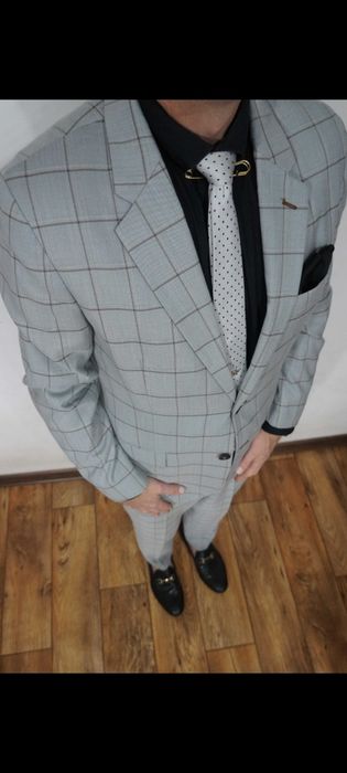 Garnitur Reserved roz.50 Kolor szary/turkus  krata slim fit