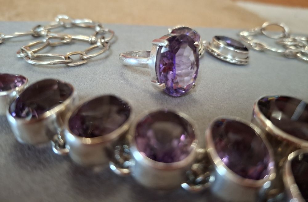 Аметист! Колье, серьги и кольцо!! Серебро 925