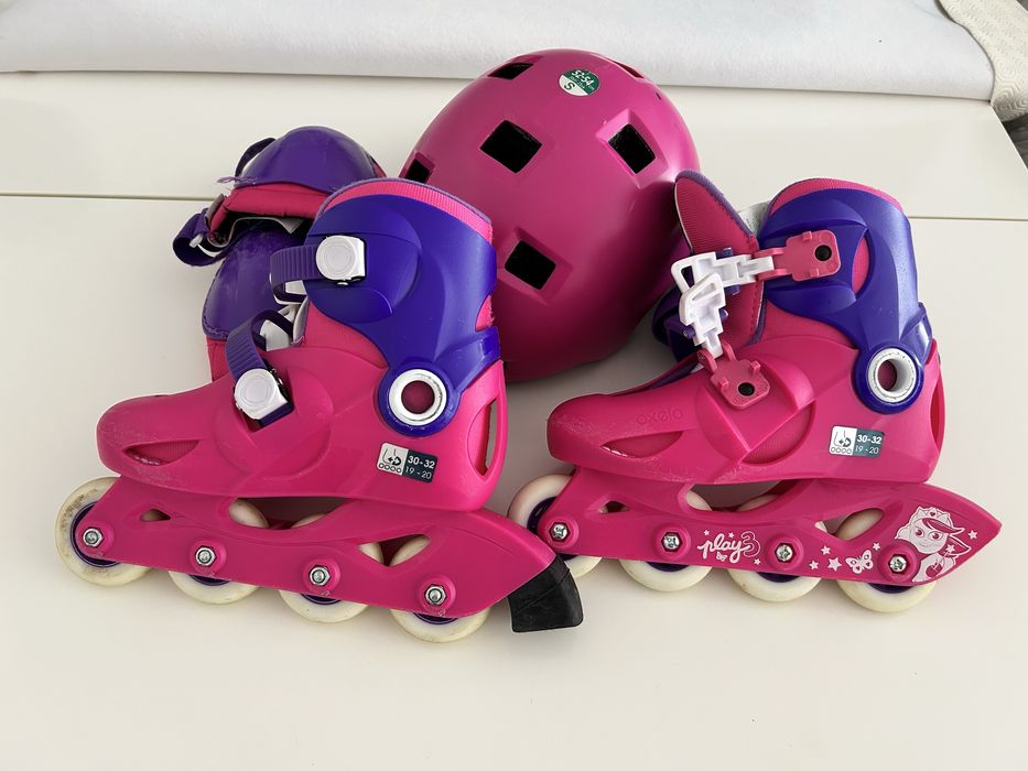 Patins criança Oxelo rosa violeta e proteções