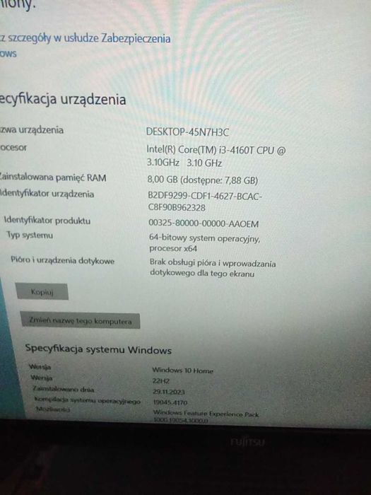 FUJITSU x923 AIO 23" , i3-4160T, 4X3,10 GHz, dysk SSD 240GB, ram 8GB