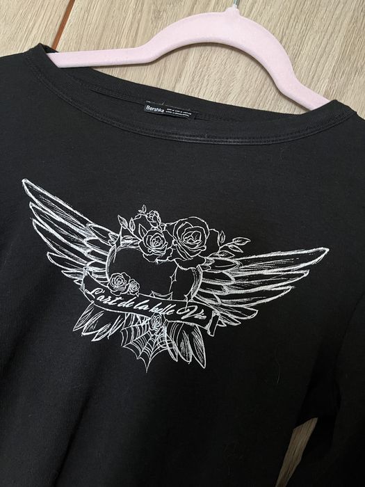 Czarny top z długim rękawem bluzka Bershka
