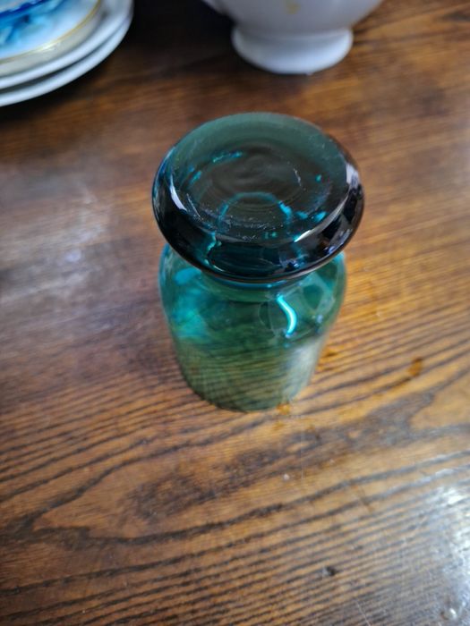 Piękna szklanka grube dno złoto turkus  PRL