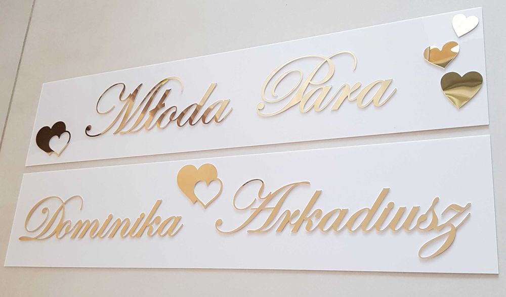 Dekoracja na auto ślubne rejestracja personalizowana