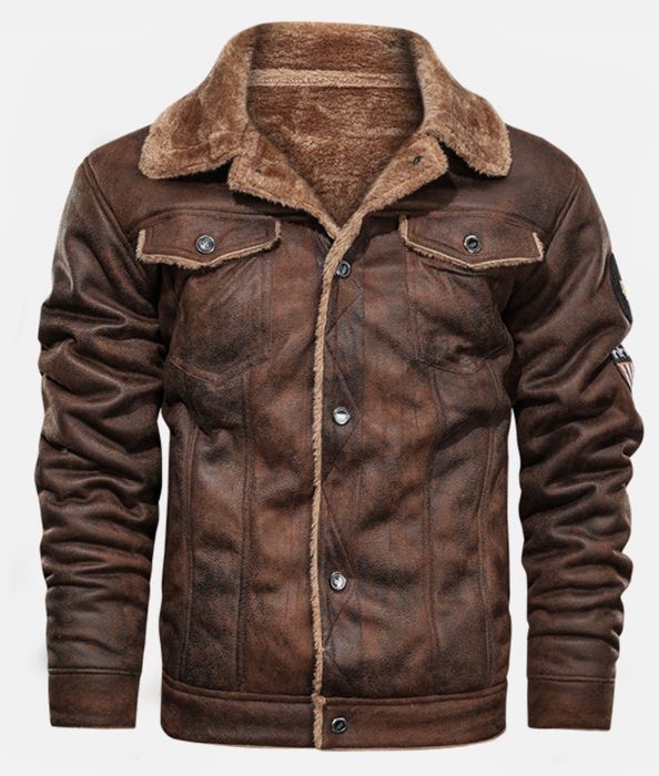 Męska kurtka zimowa pilotka kożuszek skórzana army styl wojskowa