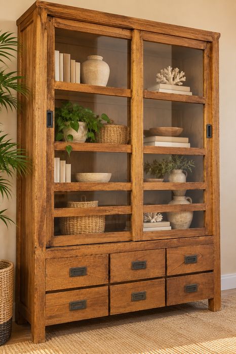 armario, vitrine, estante, louceiro, livreiro, acacia, rustico