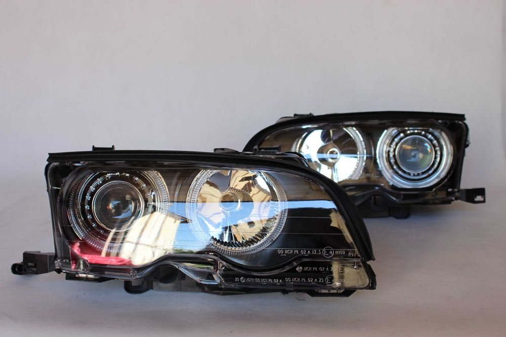 Reflektory lampy przednie przód BMW E46 COUPE 99-03 RINGI LED TUNING SMOKE IGŁA