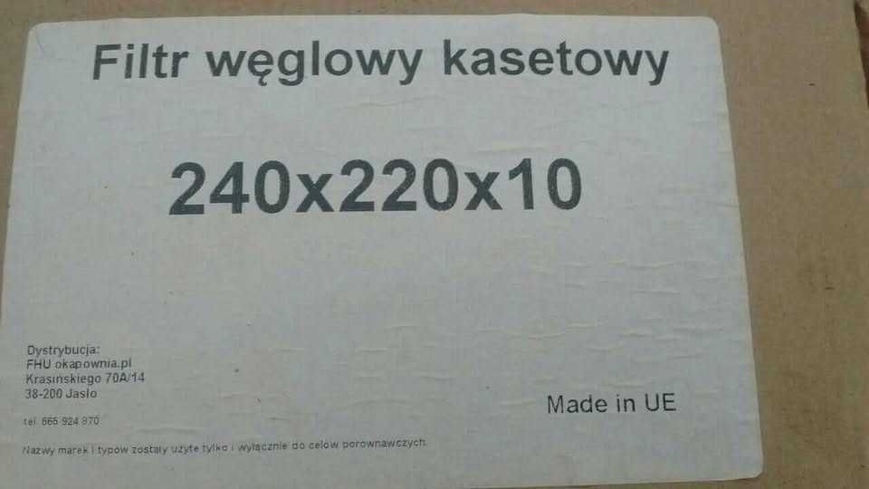 Filtr węglowy kasetowy,Nowy komplet 2szt, 240x220x10,do okapu (VDB?).