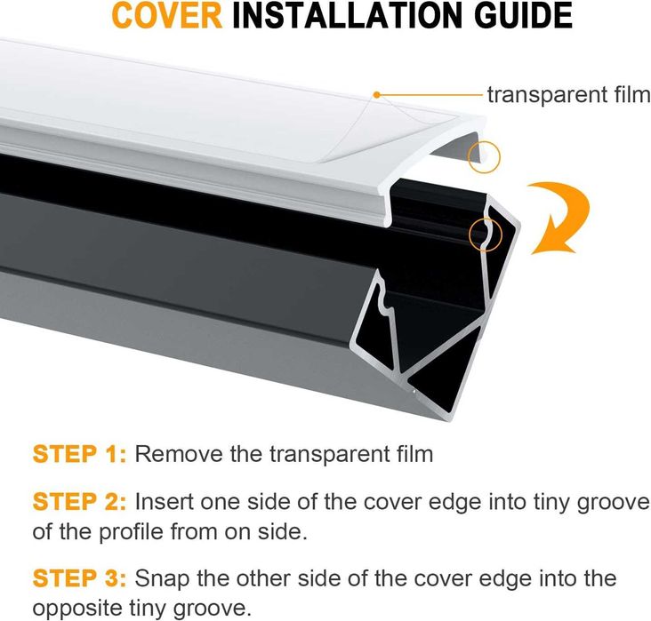 Perfil LED em Alumínio Angdarun V-Shape 10x1m | Canal para Fita LED com Difusor e Tampas | Kit 10 Metros | Instalação Profissional de Iluminação LED
