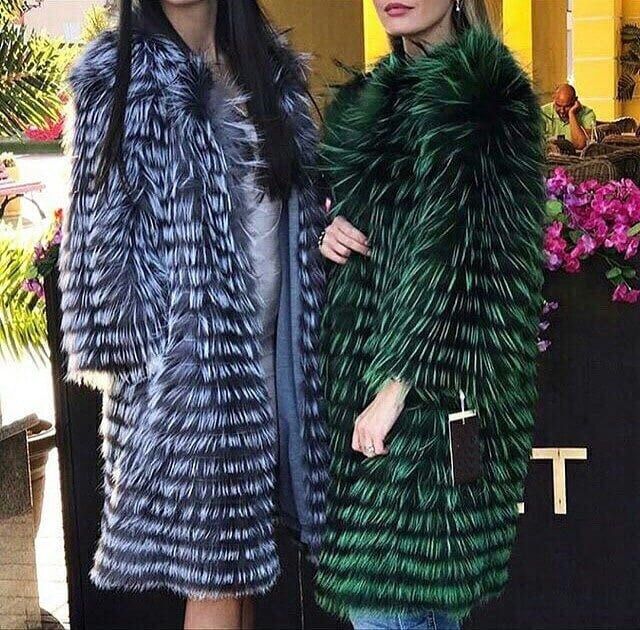 Lux Płaszcz Wełna Futro Srebrny Lis rudy zieleń futro LISY PL