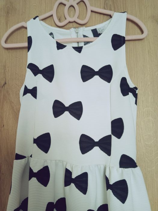 Biało czarna elegancka sukienka w kokardy na komunię ślub imprezę h&m