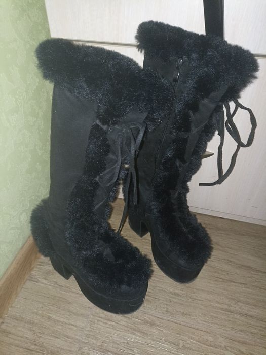 Пухнасті теплі чоботи на високому каблуку, косплей, лоліта, y2k