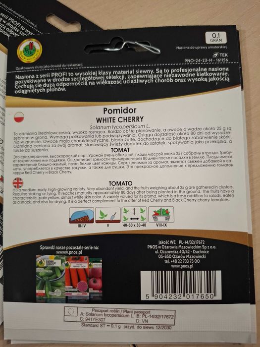 Pomidor gruntowy koktajlowy White Cherry 0,1g Nowość