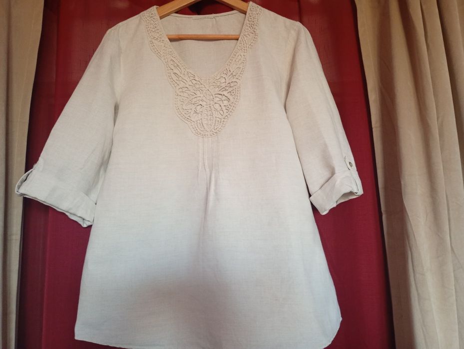 Bluzka, tunika lniana beżowa Boho upał, wakacje,lato size 40