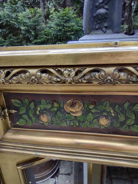 Antyk francuski portal kominkowy XIX w. brąz ceramika