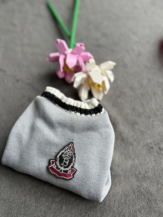 Stylowy sweterek dla małego psa i kota szary z emblematem rozmiar XS/S