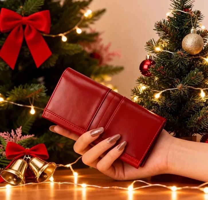 Кожаный женский Кошелек(гаманець). Красный (Коралловый)