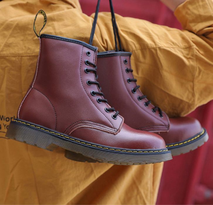 Glany traperki martensy timberki botki czerwone wino workery