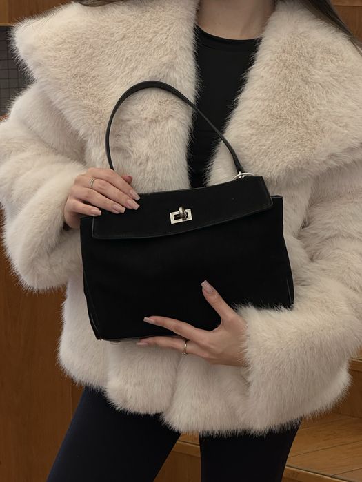 Сумка Balenciaga Rodeo Black Suede/Silver Hardware замша | чорна