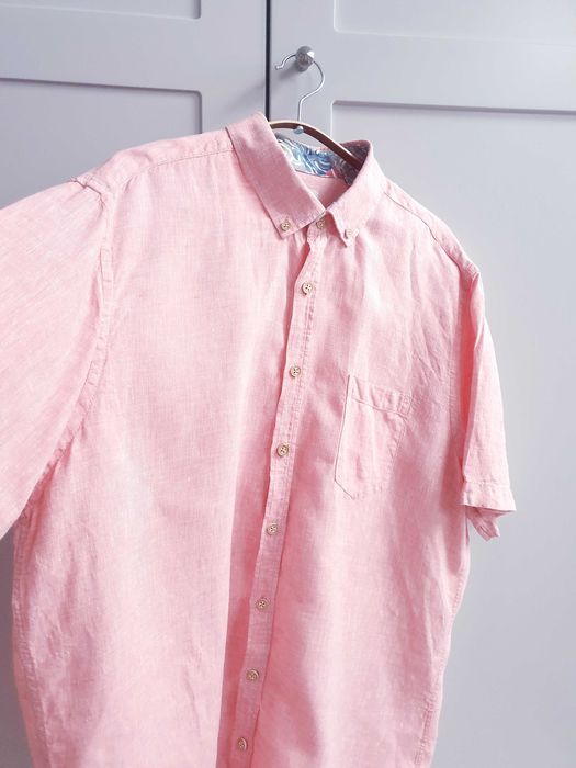 Różowa koszula męska Basefield XL 100% len lniana kołnierzyk 43 44